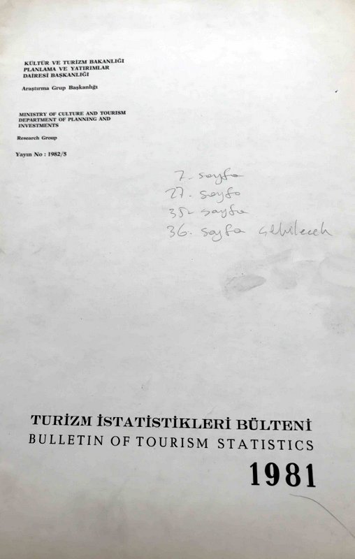Turizm İstatistikleri Bülteni 1981 Kitap Kapağı